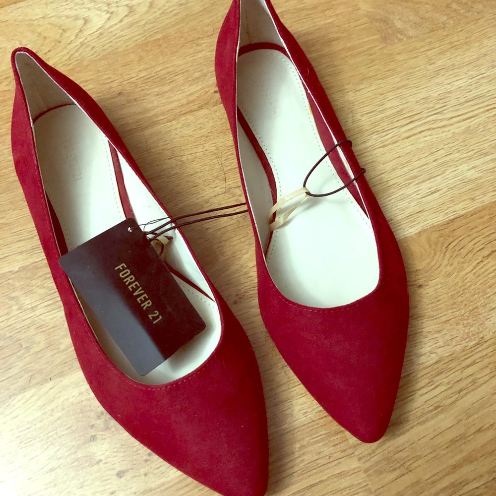 Red pointed toe flats